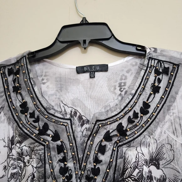 B.L.E.U. size 2X Mesh Embroidered Boho Floral Grunge Fairy Made in USA Black - Picture 4 of 13
